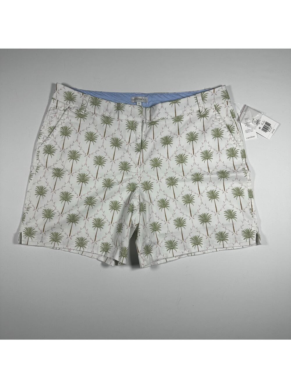 Crown & Ivy White Palm 7" Caroline Shorts 16 NWT